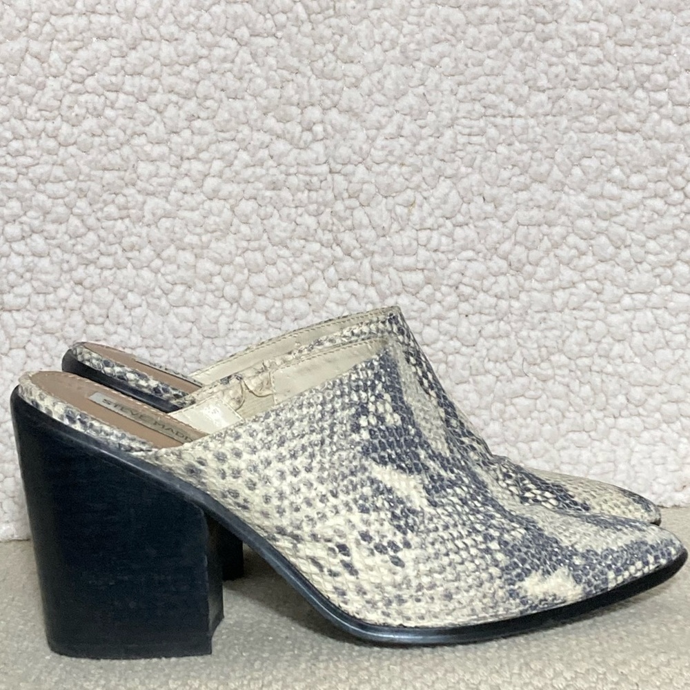 Steve Madden Women's Savina Leather Snakeprint Heel Mule Slip On Shoes SZ US 9M